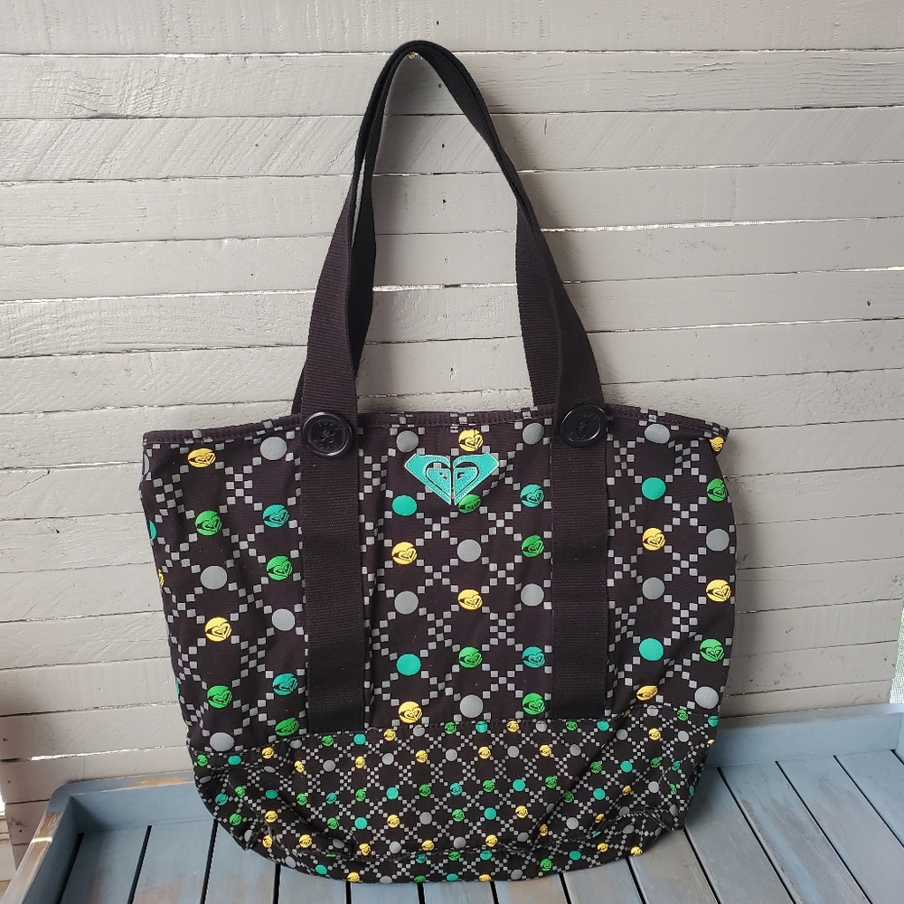ROXY Tote Bag Black Green Yellow
